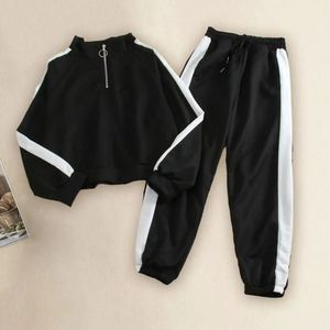 2 adet/set sweatshirt pantolon set stant yakalı fermuar gevşek yumuşak elastik bel ayak bileği bantlı geniş bacak kadınlar sonbahar bahar eşofman 231222