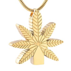 LKJ19992 Glod Maple Leaf Shape Human Cremation Pendant Hold Little Ashes Memorial Urn Necklace Stainless Steel Locket281v