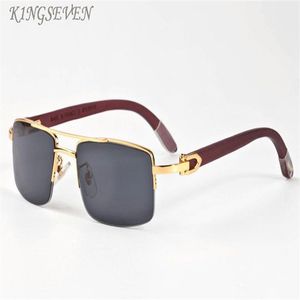 Holz Sonnenbrille für Herren Mode Herren Polairzed Sonnenbrille Halbrahmen Big Retro Buffalo Horn Gläser braun rosa Linsen Glas312b