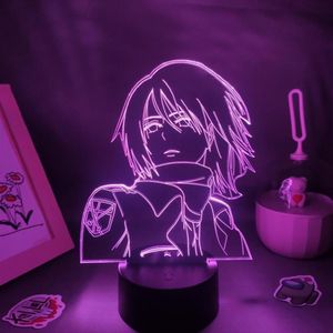 Nattljus 3D Lava Lamp Manga Mikasa Ackerman Attack på Titan Anime -figurer Led RGB Neon Battery Bedroom Table Decor för Home249Q