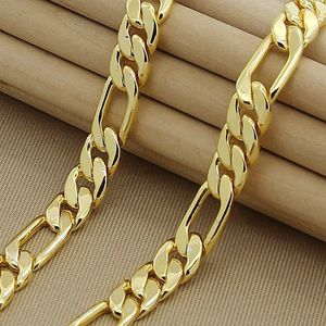 Mens 24k Solid Gold GF 8mm italiensk Figaro Link Chain Necklace 24 tum 220218