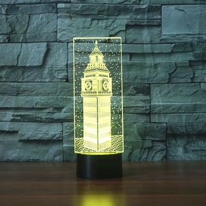 Big Ben 3D Desk Lamp هدية Acrylic Night Light LED الأثاث الزخرفي ملون 7 ألوان تغيير المنزل الإكسسوارات 216s