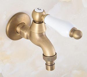Bathroom Sink Faucets Vintage Retro Antique Brass Single Hole Wall Mounted Washing Machome Cold Faucet Out Door Garden Water Taps Dav318