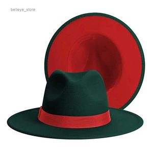 Chapéus de aba larga Chapéus de balde Chapéus de inverno simples verde escuro dois tons de feltro Fedora Chapéus de aba larga Fedoras Chapéus Fedora de aba plana com faixa para mulheres e homensL231221