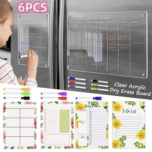 6pcs Clear Acrilic Magnetic Calendar Board Planner Pianificazione Fridge Magnet Boards for Home School Office Message Books 231221