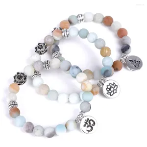 Charm Bracelets Women Yoga Rosary Bracelet Crystal Agate Amazonite Frosted Lotus Beaded OM Pendant Bangle Gift