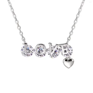 Colares pendentes 925 Sterling prata rosa dourado amor coração Colar de assinatura para mulheres 45 cm Jóias de noivado de casamento Valentines