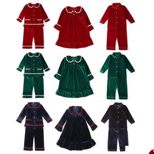 Pijamalar Aile Eşleştirme Kardeş Çocuk Giysileri Veet Kırmızı Kız Kız Erkekler Noel Pijamalar 2 Parçası PJS Çocuklar Set 230310 DROP DELIVE DH7VX