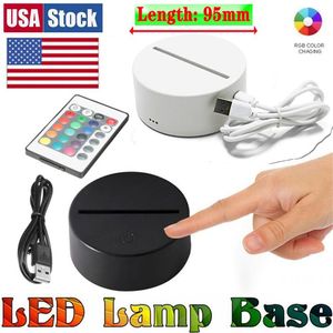 Luzes LED RGB de estoque dos EUA Base de lâmpada de interruptor de toque 3D para ilusão 4mm Painel de luz de acrílico 2A Bateria ou DC5V USB PowerEd2442