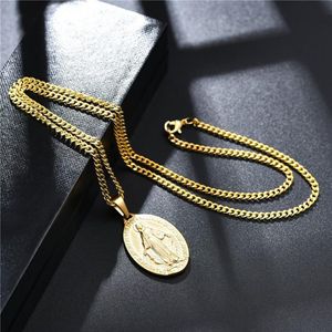 Fashion Mens 18K Gold Plated Virgin Mary Pendant Necklace Fashion Hip Jewelry Designer Link Chain Punk Men Necklaces For Men Women2307