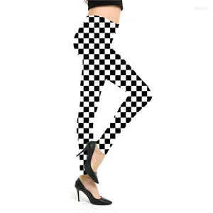 Leggings femminili donne stampati con fitness plaid gambins elasticità pantaloni sexy esercitano pantaloni a matita push up nero