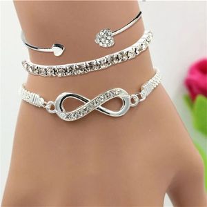 Vintage Set Silber Farbe Kristall Herz Armbänder für Frauen Mode Geometrische Einstellbare Manschette Armreif Schmuck 231221