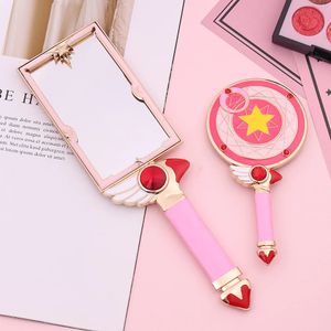 2pcs Beauty Handle Mirror Magic Sakura Portable Makeup Anime Cardcaptor Star Card Cosmetic For Gifts 231221