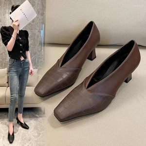 Scarpe eleganti donne puntate punta di punta a metà tallone pompe poco profonde guanti concisi signore autunno casual beige marrone di grandi dimensioni 41