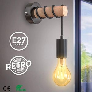Vägglampor Vintage trälamp E26 E27 Modern inomhus ljus svart vit träskonce G80 LED -glödlampa hem trappdekoration