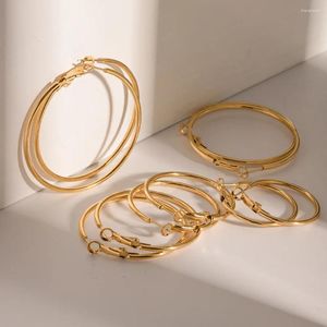 Hoop Earrings 30-50mm 18K Gold Plated Stainless Steel For Women Men Circle Round Ear Jewelry