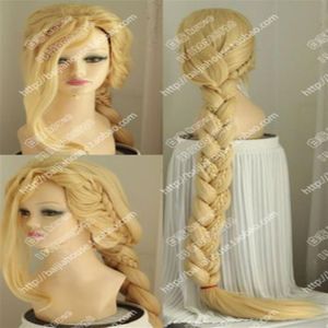 Festa cosplay aggrovigliata rapunzel trecce bionde 150 cm lunghi cos parrucca 267p