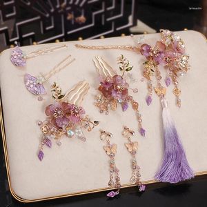 Hair Clips Charming Purple Hairpins Chinese Tiara Bridal Headdress With Antique Han Design Women Decoration