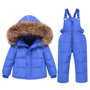 2023 Winterkinder Jungen Kleidung Set fester Pelzkragen dicke warm Down Jacke