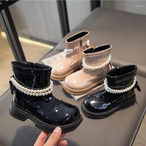 Boots Girls Bow Versatile Pearls Cute Chic Fashion Children Short Non-slip 2024 Soft Round-toe Princess Shoe