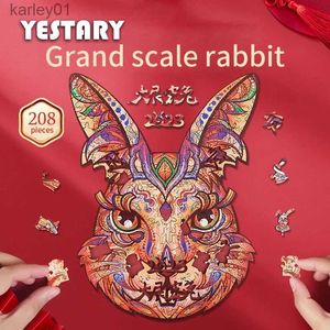 3DパズルYestary Wooden Puzzle 3D Rabbit Brain Teaser Impossible Puzzle Table Games Jigs Puzzle Togram Board for Adults Kids Gifts YQ231222