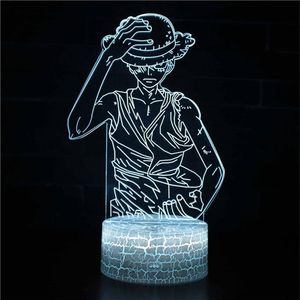 Night Light for Kids One Piece Monkey D Luffy 3D Night Light Porpoise Bedside Lamp 7 Color Changing Xmas Halloween Birthday Gift f267P