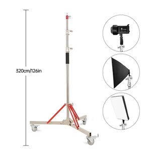 SH 320cm Pography Magic Leg With 3 Wheels All Metal C-Stand Bracket Stainless Steel Tripod For Stainless Steell Arm Crossbar 231221