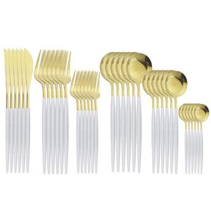 Geschirrssätze 36pcs Weißgolder aus Edelstahl Flächenwaren -Tischgeschirr Set Dessert Salat Gabel Lnife Spoon Kitchen2853