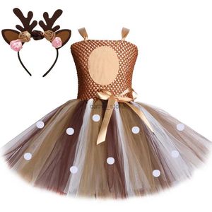 Girl's Dresses Deer Costume for Girls Halloween Christmas Tutu Dress Reindeer Elk Cosplay Fancy Dress Up Kids Girl Birthday Party Clothes 1-12YL231222