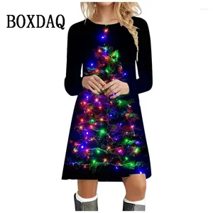 Casual Dresses Fashion Christmas Tree Colorful Light Print Women Dress Party Loose Mini Autumn Winter Long Sleeve