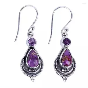 Dangle Earrings Vintage Thai Silver Color Purple Dragon Crystal Women's Fashion Stone Jewelry