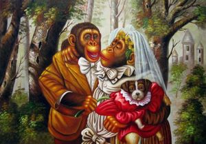 Obrazy Monkey Wedding Ogromny obraz olejny na płótnie wystrój domu ręcznie malowany HD Drukuj na ścianie zdjęcia Pokonywanie jest dopuszczalne 21060710