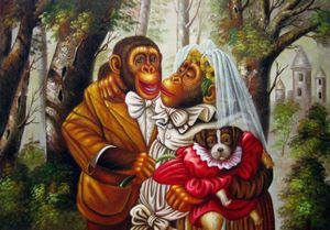 Dipinti Monkey Wedding ENORME dipinto ad olio su tela Casa decorazioni dipinte a mano HD Immagini artistiche da parete Pusticamento è accettabile 21060710