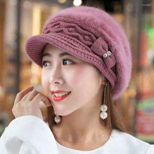 Beralar Kadın Örme Bere Beanies Moda Yay Kız Kürk Şapka Açık Rüzgar Geçirmez Yün Kadın Kapağı Kalınlaştırılmış Sıcak Vizör Bonnet