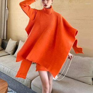 Kvinnors tröjor Superaen Autumn and Winter Design Tvådelad delad oregelbunden tröja klänning Lossa High Necked Cape Coat