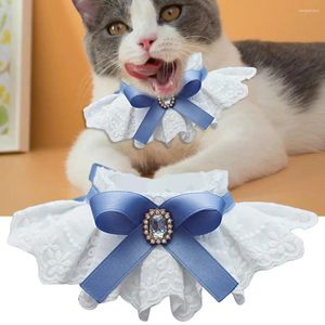Dog Collars Bib Rhinestone Decor Cats Dogs Bowknot Collar Floral Lace Neckerchief Drool Towel With Diamond Cat Accessories