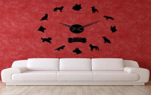 Tysk herde DIY väggklocka Deutscher Schferhund Giant Wall Clock med stora nålar spegeleffekt Alsatian Wolf Dog Wall Art Y204657289