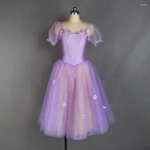 Stage Wear 20531 Puff Sleeves Long Romantic Ballet Dance Tutu Purple Spandex Bodice Leotard Dress Gilrs And Women Ballerina Costumes