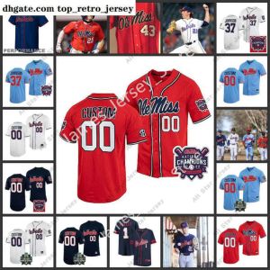 Beisebol universitário usa camisa de beisebol costurada personalizada da NCAA Ole Miss Rebels Matt Parenteau Harris Drew McDaniel Max Cioffi Josh Mal
