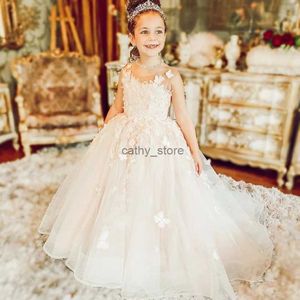 Girl's Dresses Flower Girl Dresses For Wedding Birthday Pearl Floral Tulle Luxury Princess Long Maxi Kids Bridesmaid Ball First Communion GownsL231222