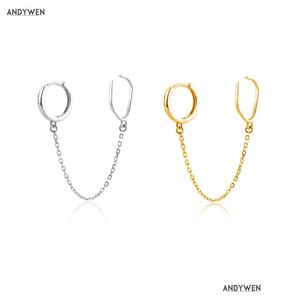 Dingle ljuskrona Andywen 925 Sterling Sier Gold Plain Earcuff Drop Chain Circle Earring Rock Punk Party Women Wedding Jewelry 2106 DHPJN