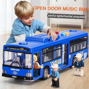 Bus de simulação de alta qualidade Tamanho grande resistência à luz Música de inércia Modelo Puxe Back Back Toys Educacional Toys Presentes 231221