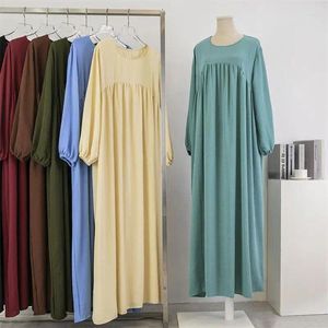 Ethnische Kleidung Frühling Herbst Muslim Kleid für Frauen lose Maxikleider Mode weiblich Vollhülle lässige solide Taschen Robe lang