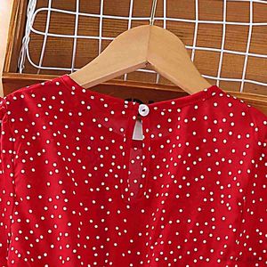 Girl's Dresses Dress Kids Girls 8-12 Years Red Polka Dot Long-Sleeved Pleated Dress For Girls Elegant Vacation Holiday Party Dress