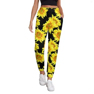 Kvinnors byxor abstrakt solros vårgul blommor tryck trendiga svettbyxor kvinnliga streetwear grafiska byxor stor storlek 3xl