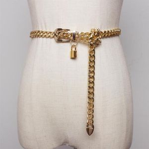 Gold Chain Belt Lock Metal Belts For Women Cuban Key Chains Silver Punks Dress Waistband Long Ketting Riem Cummerbunds250b