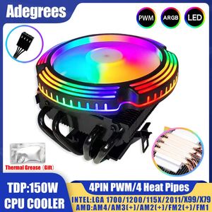 4ヒートパイプArgb CPU Cooler 120mm控えめ4pin PWM PC Radiator for Intel LGA 1700 2011 1150 1151 X99 AM3 AM4 Ventilador 231221