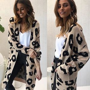 Frauen Kleidung Herbst Winter Mode Strickplatz Leopard Strickmantel Strickjacke Pullover 231221
