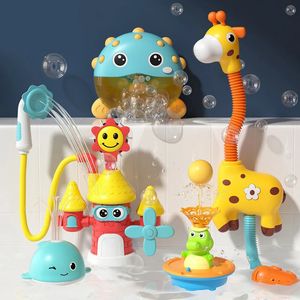 Baby Bath Toy Electric Spray Water Spela Automatisk Bubble Maker Machine Floating Light Up Sprinkler Bathtub Duschleksaker för barn 231221