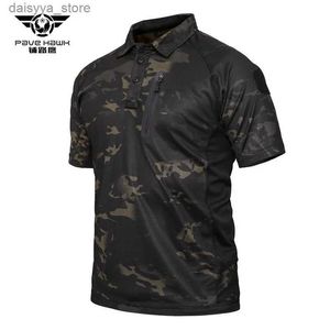 Taktiska T-shirts Pave Hawk Tactical Camouflage Men's T-shirt Ice Rock Quick-Torry Slim Lapel T-shirt Tactical Short Sleevesl231222